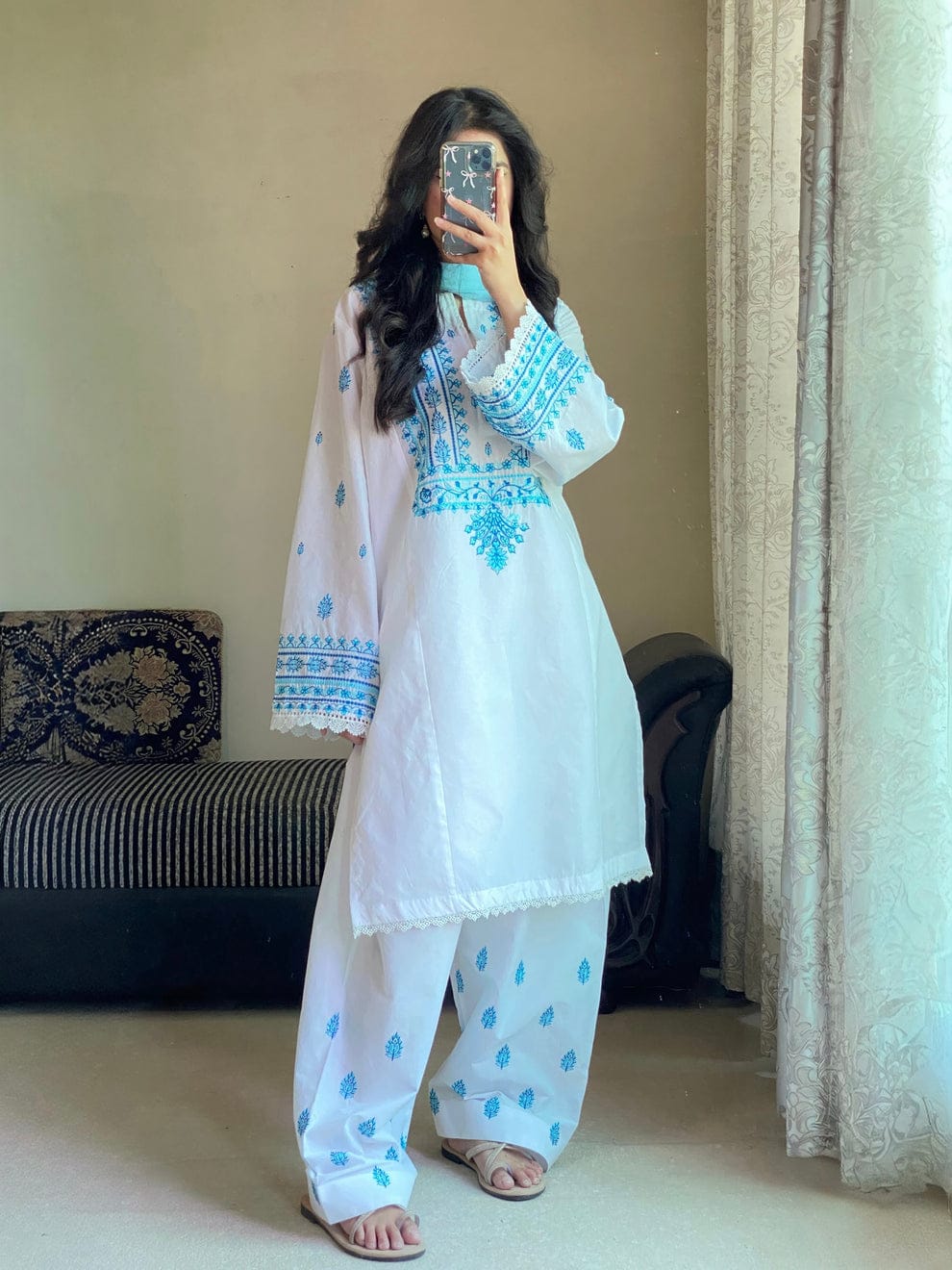 White Blue Lawn 3 pc